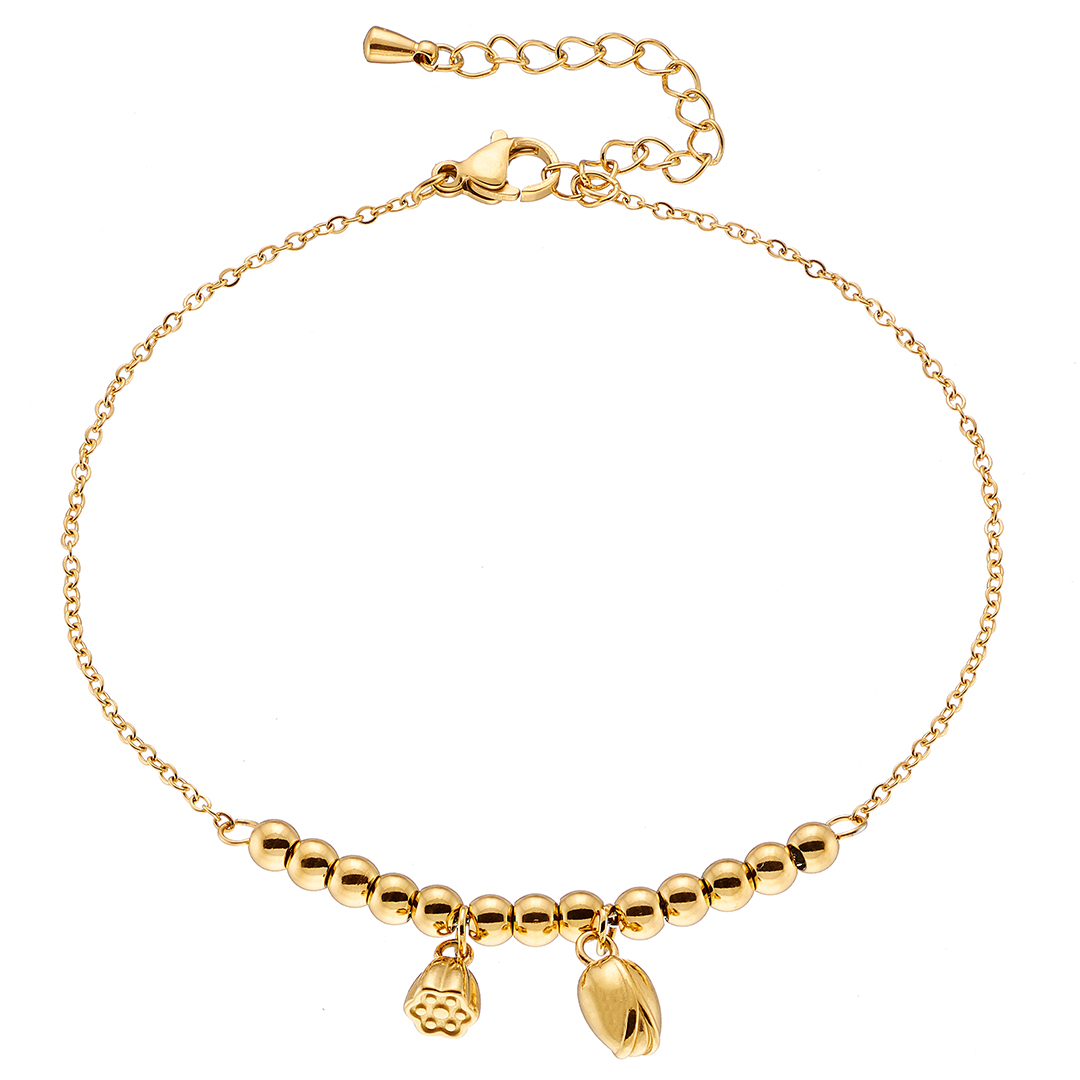 Sequoia ατσάλινη επίχρυση αλυσίδα ποδιού με ατσάλινα λουλουδια N-03786G