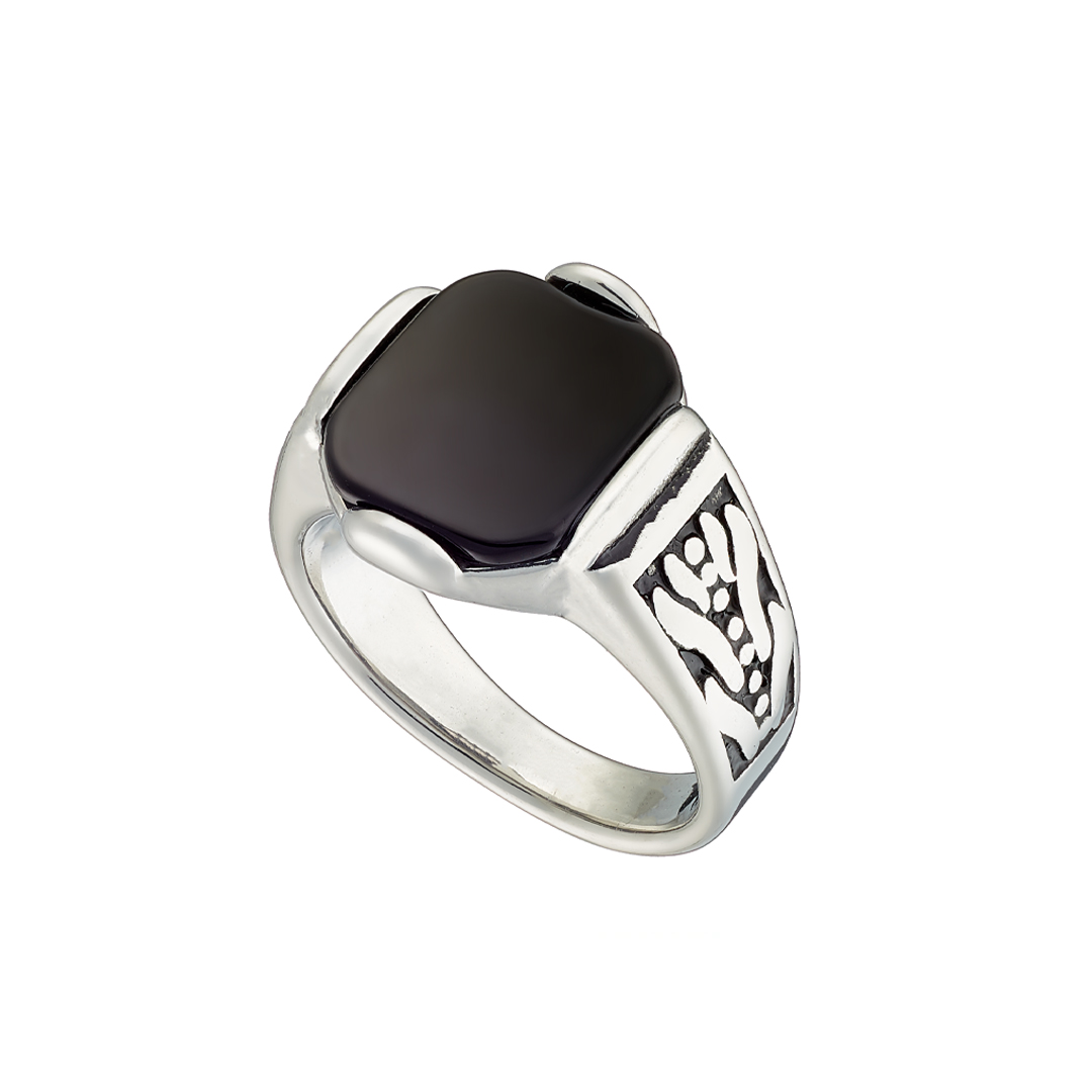 Sequoia αντρικό ατσάλινο δαχτυλίδι με μαύρη τετράγωνη πέτρα ZN-3822