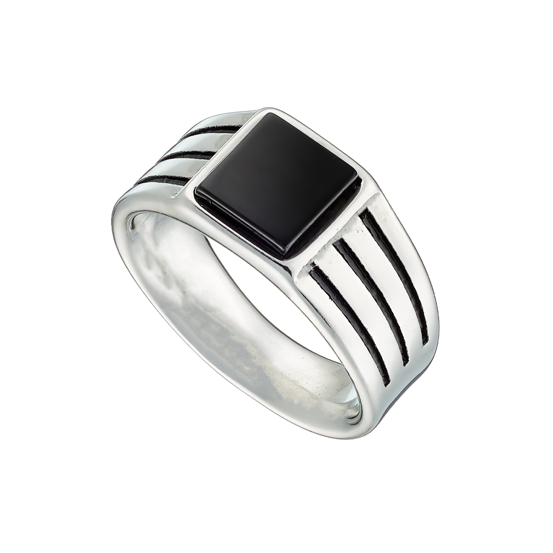 Sequoia αντρικό ατσάλινο δαχτυλίδι με μαύρη τετράγωνη πέτρα ZN-3826