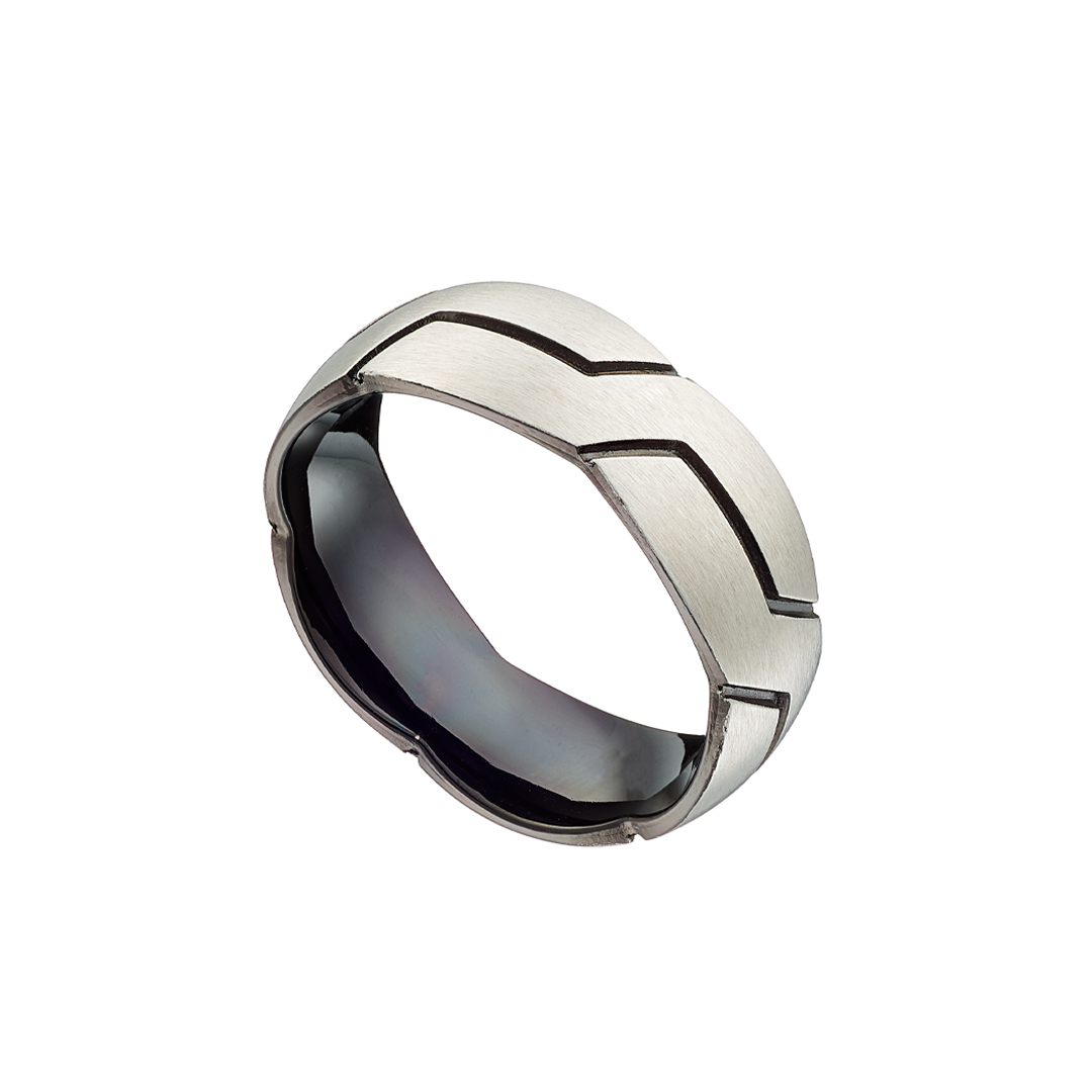 Sequoia αντρική ασημί ατσάλινη βέρα με γεωμετρικές ρίγες  N-06113