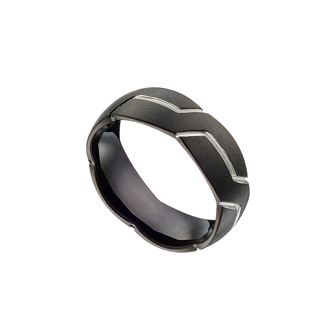 Sequoia αντρική μαύρη ατσάλινη βέρα με γεωμετρικές ρίγες N-06116