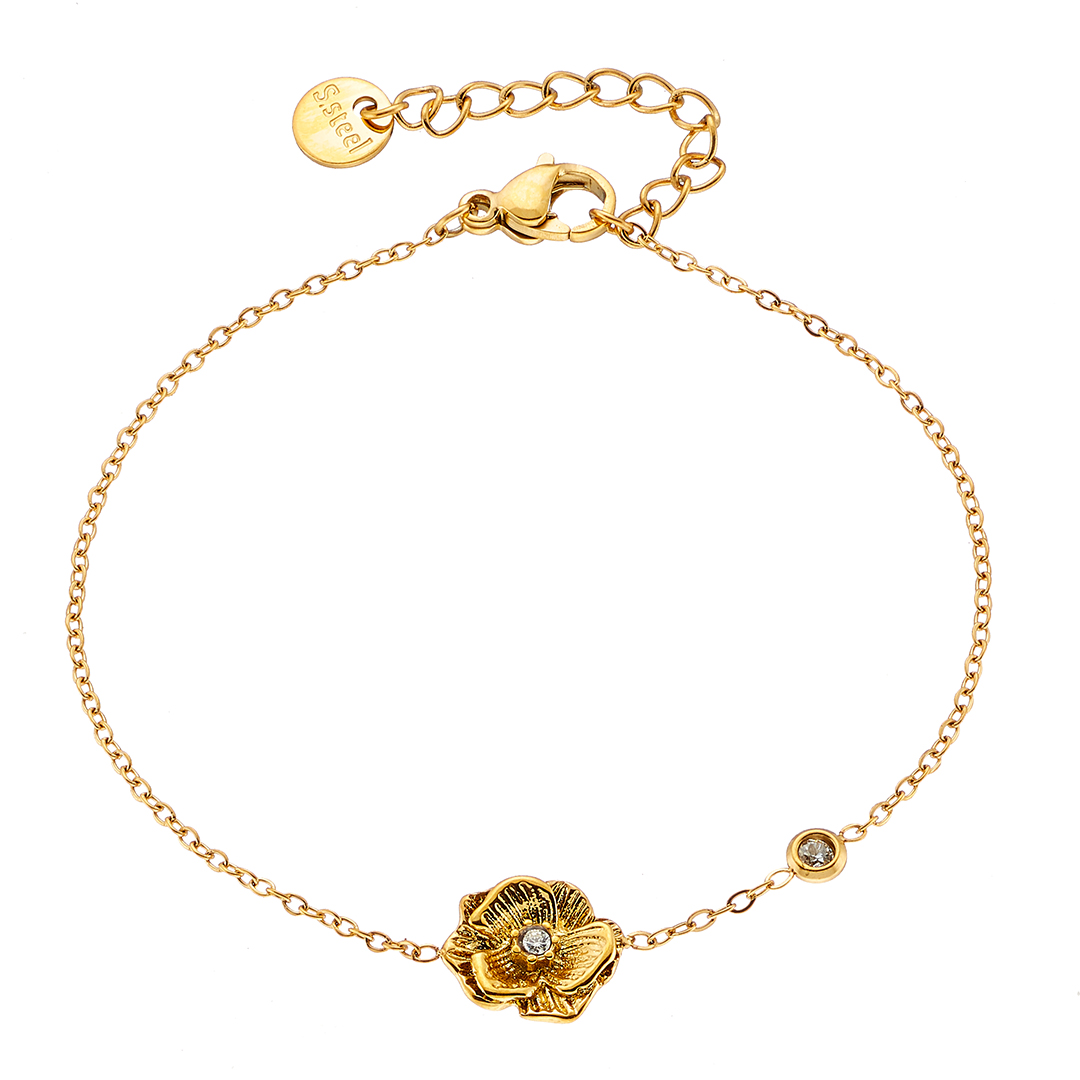 Sequoia γυναικείο ατσάλινο χρυσό βραχιόλι με τριαντάφυλλο & στρασάκι NB-01062G Sequoia γυναικείο ατσάλινο χρυσό βραχιόλι με τριαντάφυλλο & στρασάκι NB-01062G