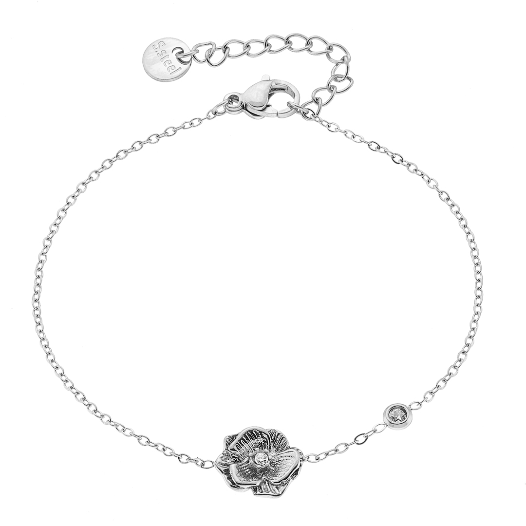 Sequoia γυναικείο ατσάλινο ασημί βραχιόλι με τριαντάφυλλο & στρασάκι NB-01062 Sequoia γυναικείο ατσάλινο ασημί βραχιόλι με τριαντάφυλλο & στρασάκι NB-01062