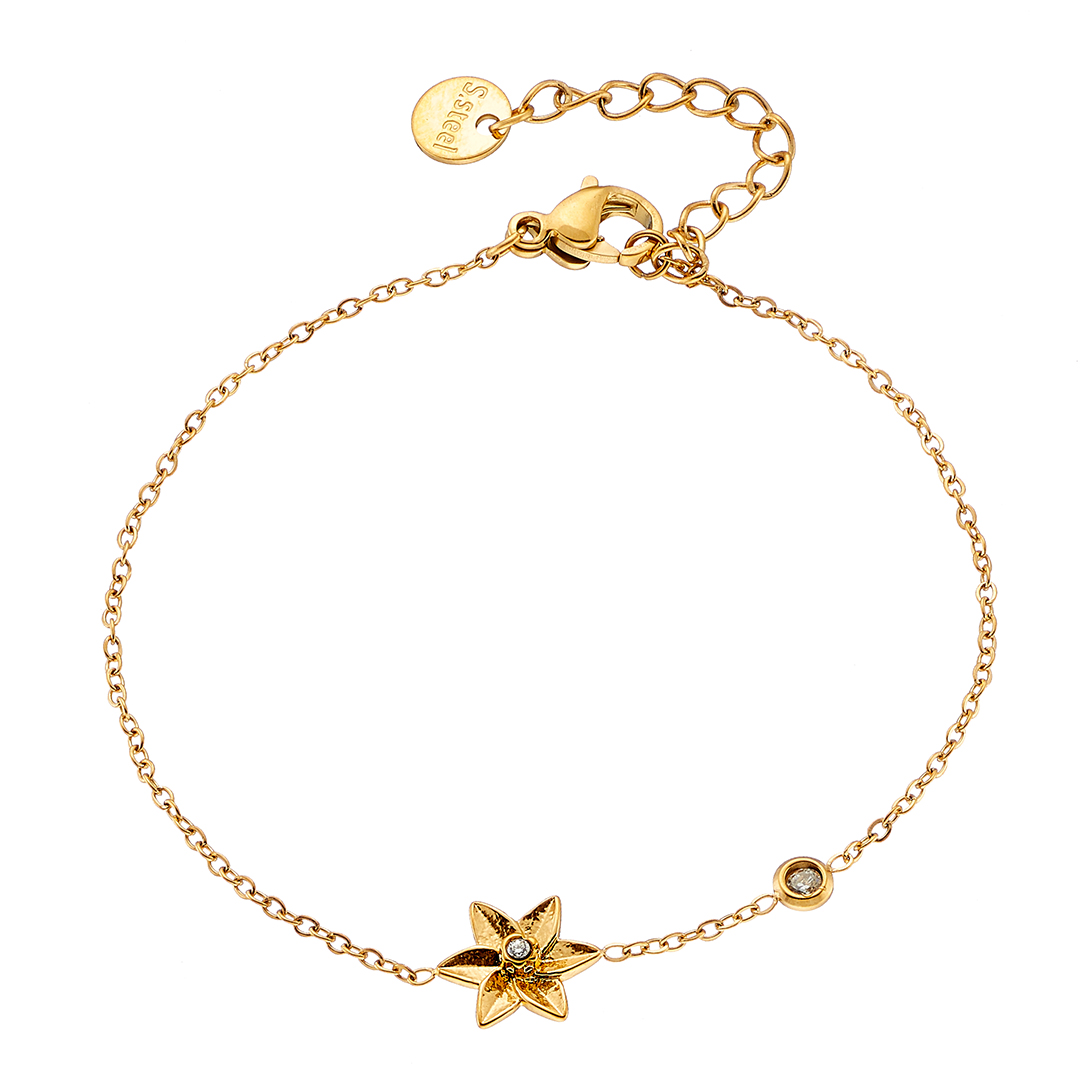 Sequoia γυναικείο ατσάλινο χρυσό βραχιόλι με αστέρι & στρασάκι 01063G Sequoia γυναικείο ατσάλινο χρυσό βραχιόλι με αστέρι & στρασάκι 01063G