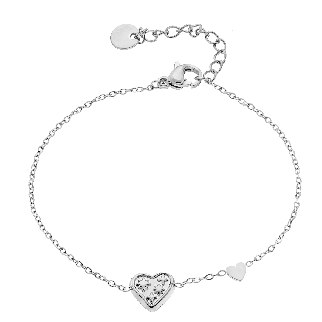Sequoia γυναικείο ατσάλινο ασημί βραχιόλι με 2 καρδιές NB-01064 Sequoia γυναικείο ατσάλινο ασημί βραχιόλι με 2 καρδιές NB-01064