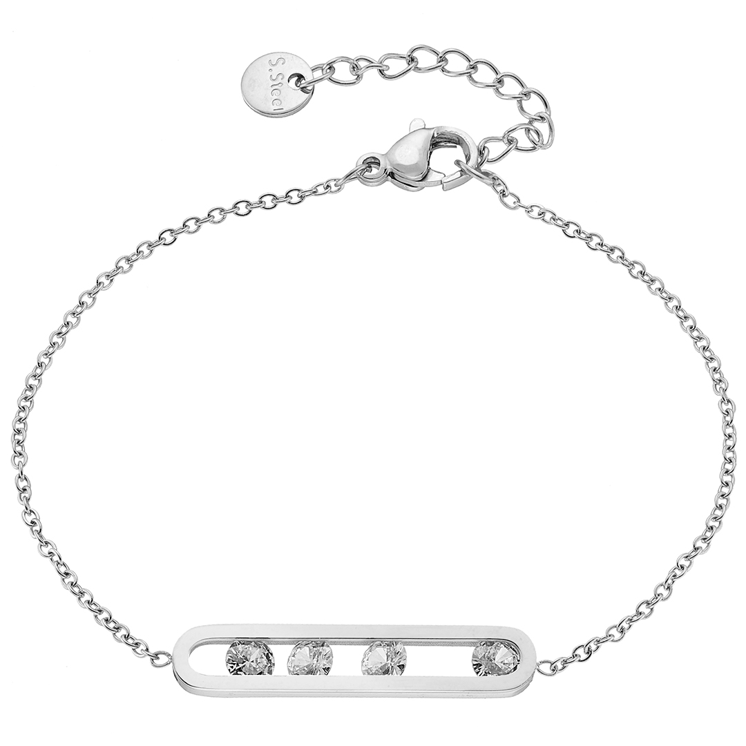 Sequoia ατσάλινο γυναικείο βραχιόλι ασημί με 4 ζιργκόν NB-01067 Sequoia ατσάλινο γυναικείο βραχιόλι ασημί με 4 ζιργκόν NB-01067