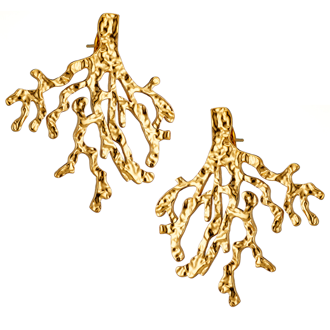 Sequoia Γυναικεία Ατσάλινα Επίχρυσα Σκουλαρίκια – Ρίζες NE-02347G