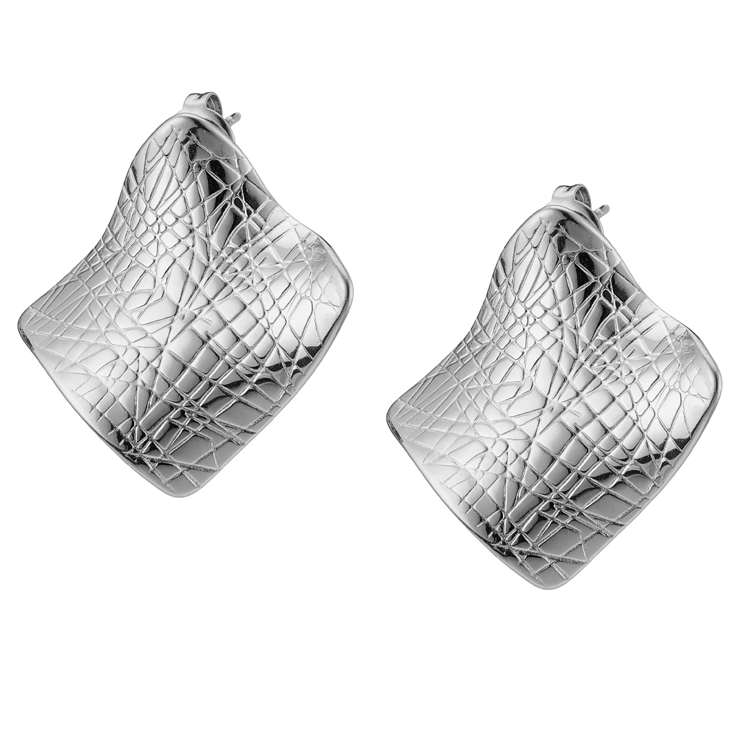 Sequoia Γυναικεία Ατσάλινα Ασημί Σκουλαρίκια Τετράγωνα NE-02348