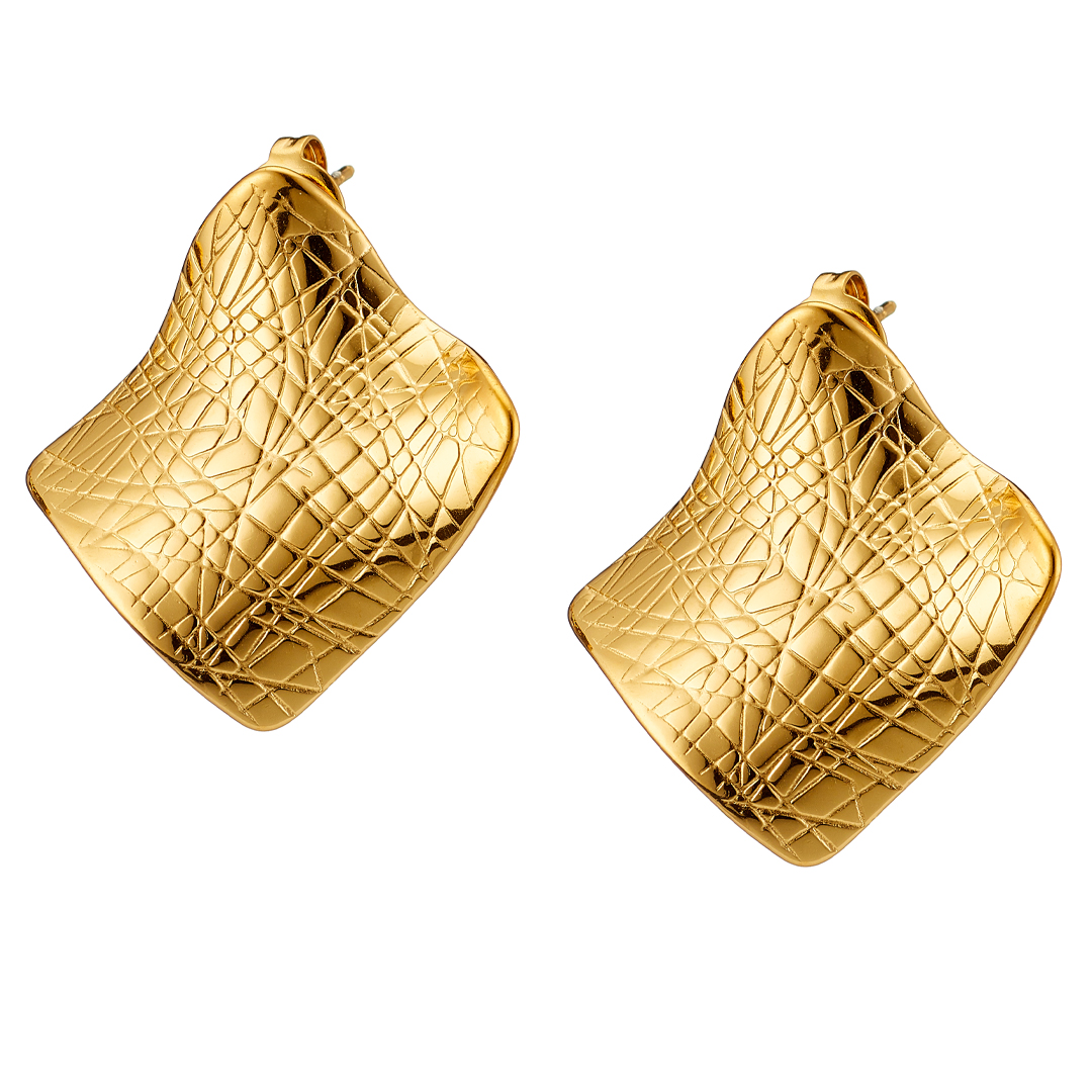 Sequoia Γυναικεία Ατσάλινα Επίχρυσα Σκουλαρίκια Τετράγωνα NE-02348G