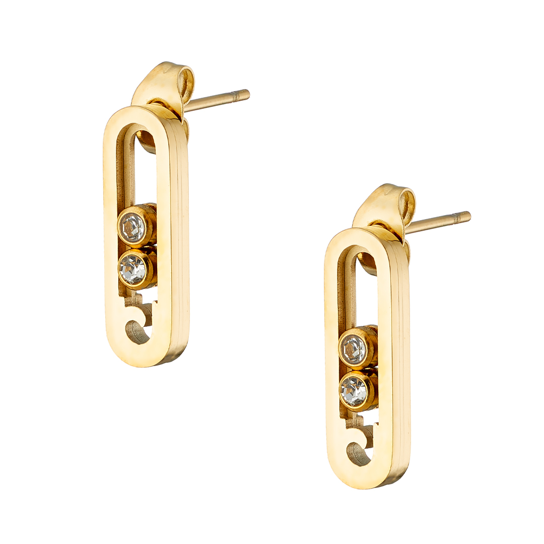 Sequoia γυναικεία ατσάλινα επιχρυσωμένα σκουλαρίκια με 2 ζιργκον NE-02351G Sequoia γυναικεία ατσάλινα επιχρυσωμένα σκουλαρίκια με 2 ζιργκον NE-02351G