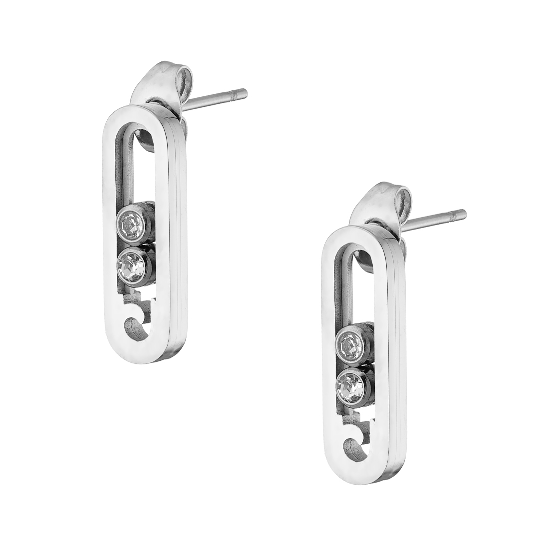 Sequoia γυναικεία ατσάλινα ασημί σκουλαρίκια με 2 ζιργκον NE-02351 Sequoia γυναικεία ατσάλινα ασημί σκουλαρίκια με 2 ζιργκον NE-02351