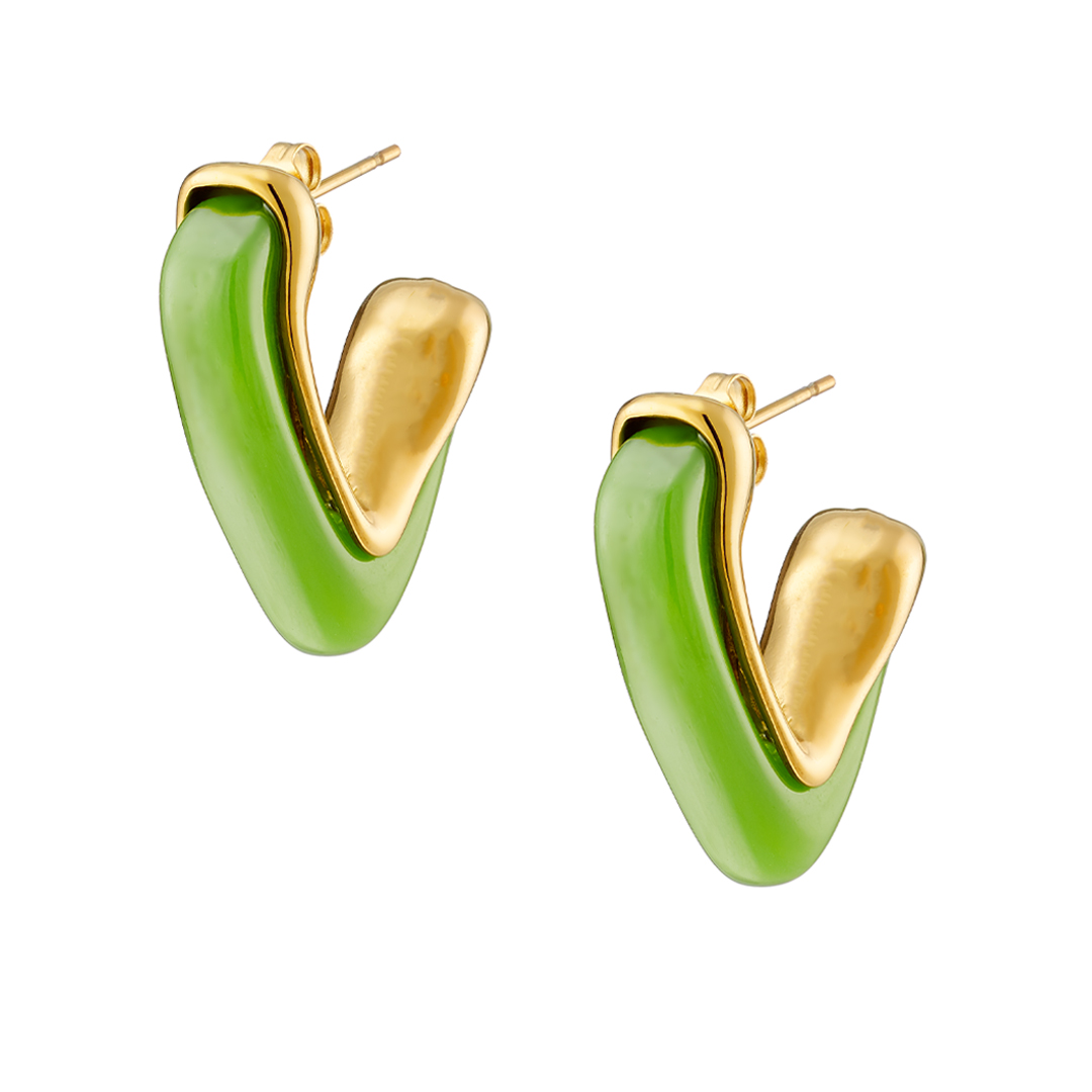 Sequoia σκουλαρίκι επίχρυσo σε σχήμα-V με πράσινο σμάλτο-ατσάλι-NE-02359GR Sequoia σκουλαρίκι επίχρυσo σε σχήμα-V με πράσινο σμάλτο-ατσάλι-NE-02359GR