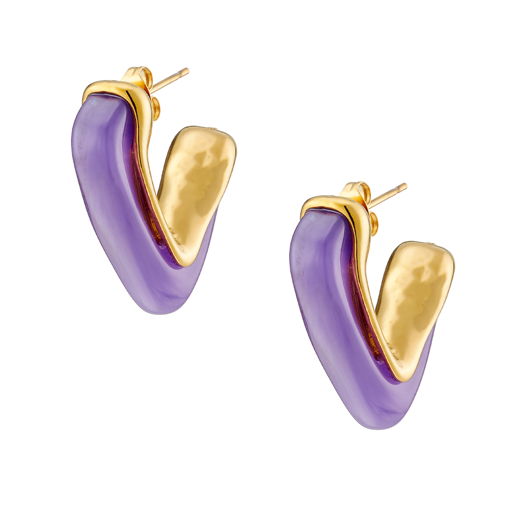 Sequoia σκουλαρίκι επίχρυσo σε σχήμα-V με μωβ σμάλτο-ατσάλι- NE-02359MV Sequoia σκουλαρίκι επίχρυσo σε σχήμα-V με μωβ σμάλτο-ατσάλι- NE-02359MV