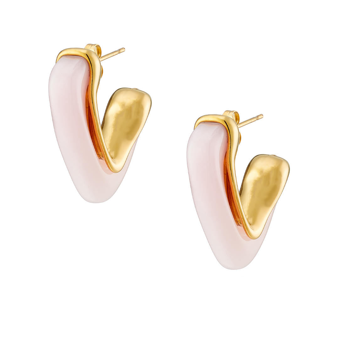 Sequoia σκουλαρίκι επίχρυσo σε σχήμα-V με ροζ σμάλτο-ατσάλι- NE-02359RZ