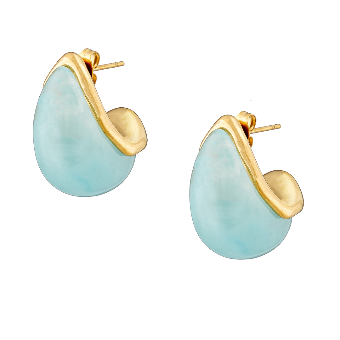 Sequoia σκουλαρίκι επίχρυσo σε σχήμα κελύφους με γαλάζιο σμάλτο-ατσάλι-  NE-02360AQ