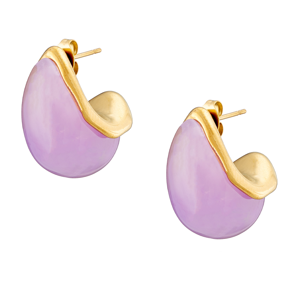 Sequoia σκουλαρίκι επίχρυσo σε σχήμα κελύφους με μωβ σμάλτο-ατσάλι-NE-02360MV