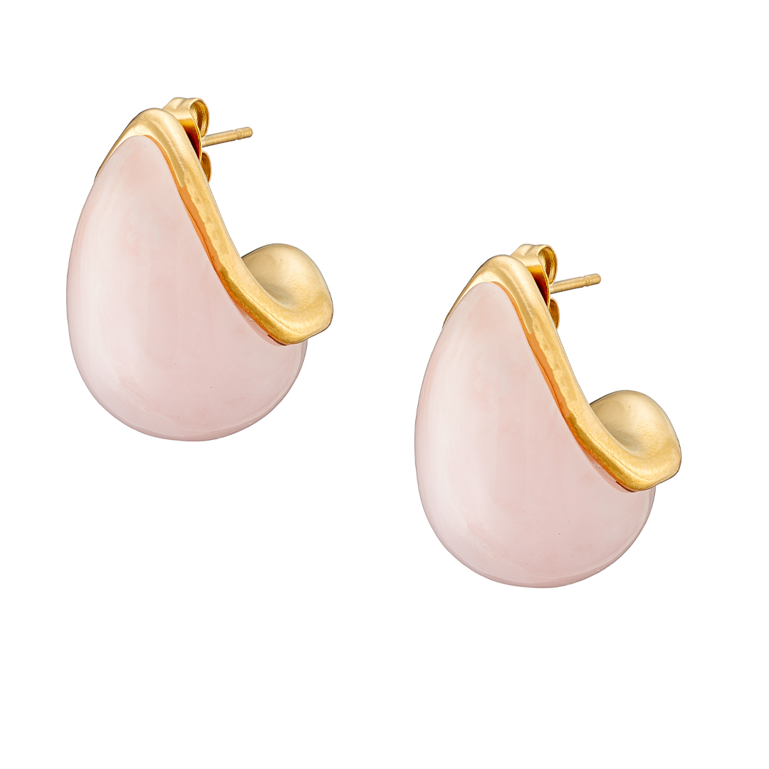 Sequoia σκουλαρίκι επίχρυσo σε σχήμα κελύφους με ροζ σμάλτο-ατσάλι-NE-02360RZ