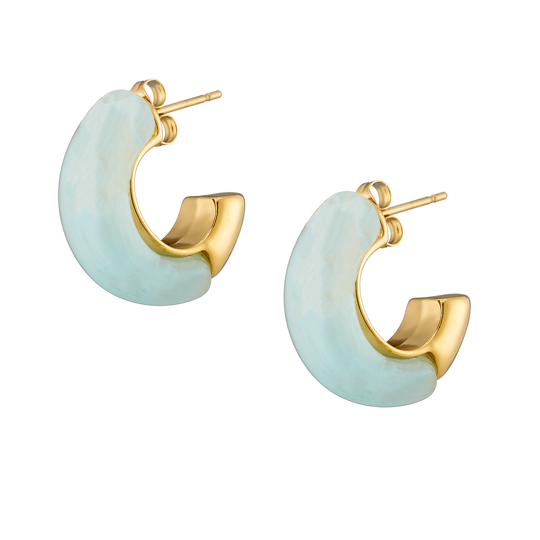 Sequoia σκουλαρίκι Επίχρυσος κρίκος με γαλάζιο σμάλτο – Stainless Steel –  NE-02361AQ