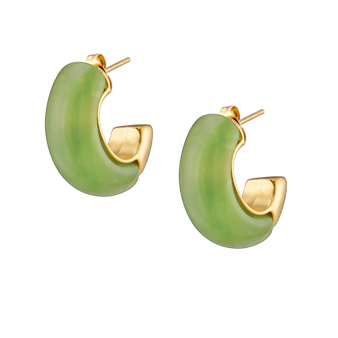 Sequoia σκουλαρίκι Επίχρυσος κρίκος με πράσινο σμάλτο – Stainless Steel – NE-02361GR