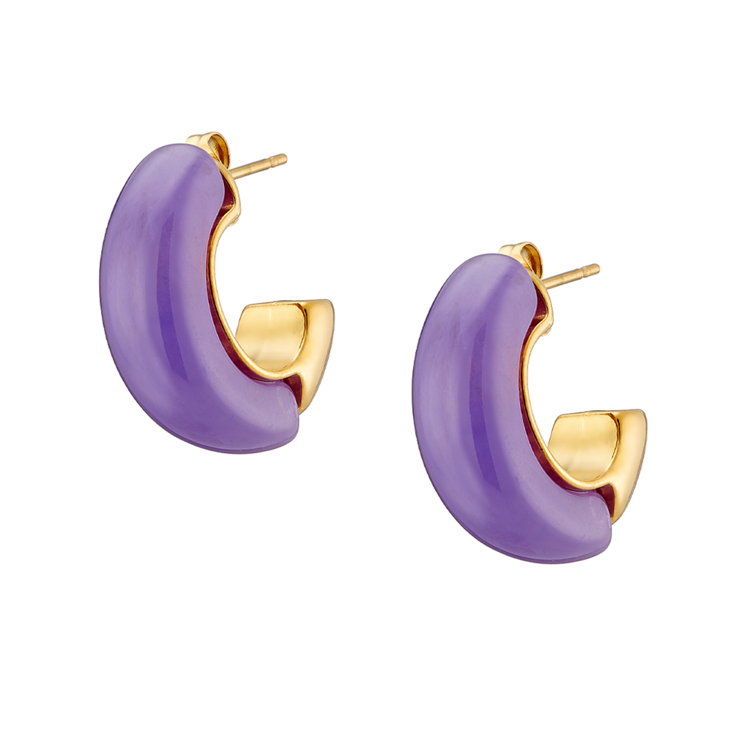 Sequoia σκουλαρίκι Επίχρυσος κρίκος με μωβ σμάλτο – Stainless Steel –  NE-02361MV