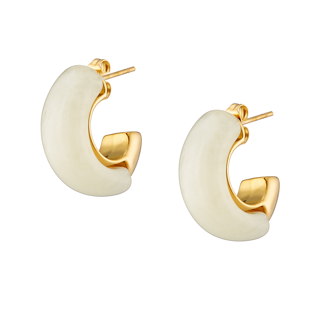 Sequoia σκουλαρίκι Επίχρυσος κρίκος με λευκό σμάλτο – Stainless Steel – NE-02361W