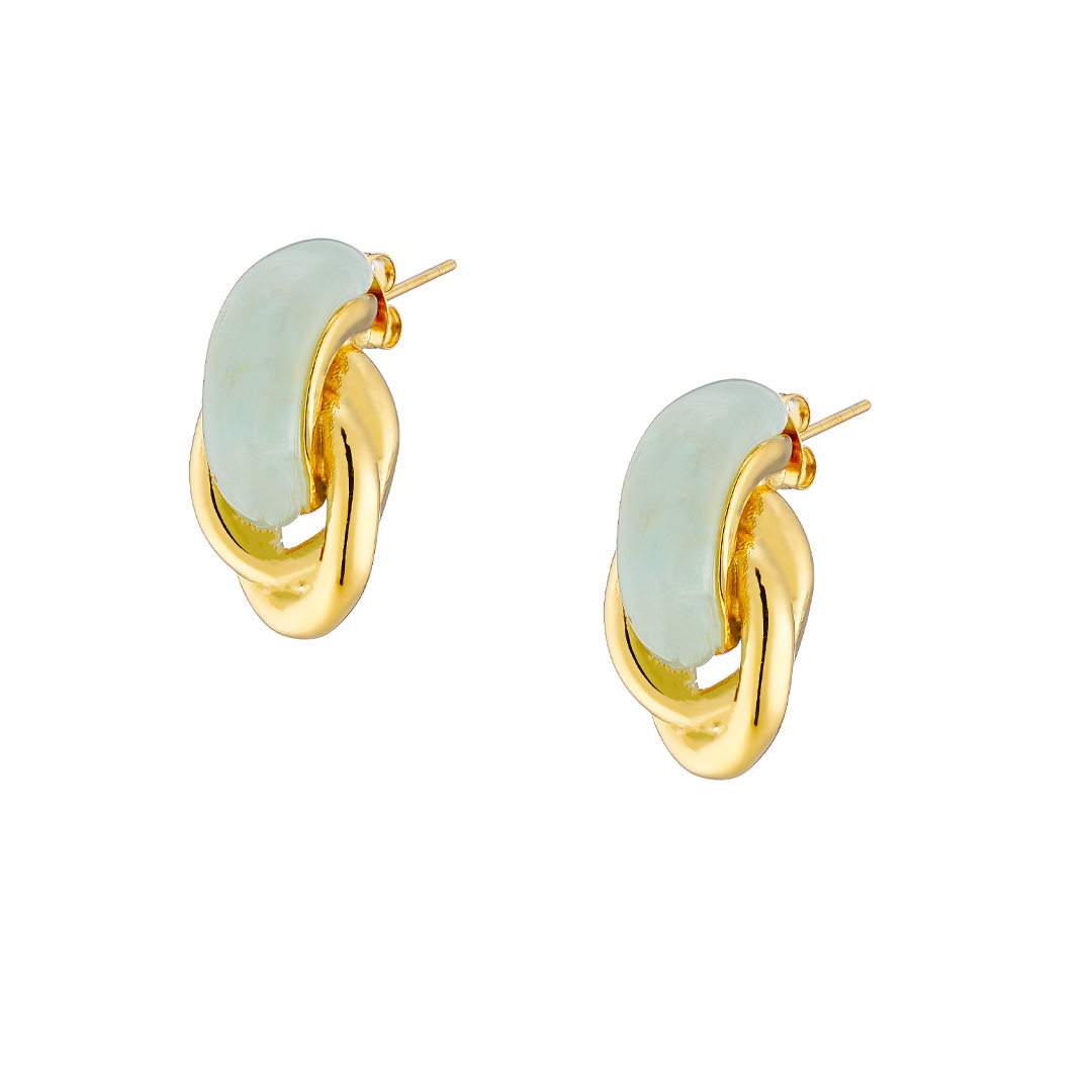 Sequoia σκουλαρίκι με διπλούς Επίχρυσους Κρίκους με Γαλάζιο Αλάβαστρο – Stainless Steel – NE-02363AQ