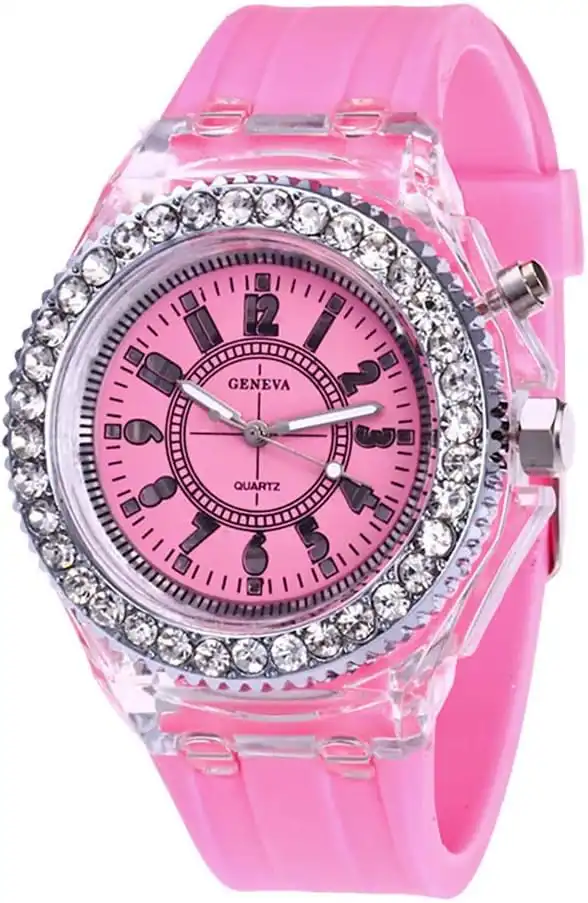 Sequoia Αναλογικό ρολόι  με LED φωτισμό και Strass  AG-114 ροζ
