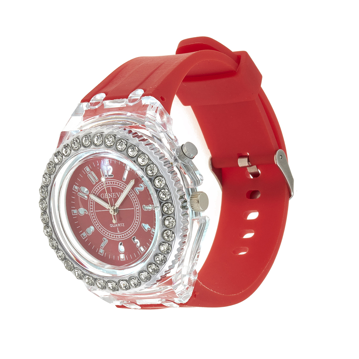 Sequoia Αναλογικό ρολόι  με LED φωτισμό και Strass  AG-112 κόκκινο