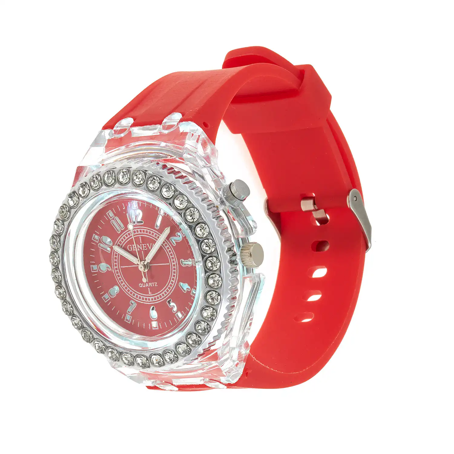 Sequoia Αναλογικό ρολόι  με LED φωτισμό και Strass  AG-112 κόκκινο