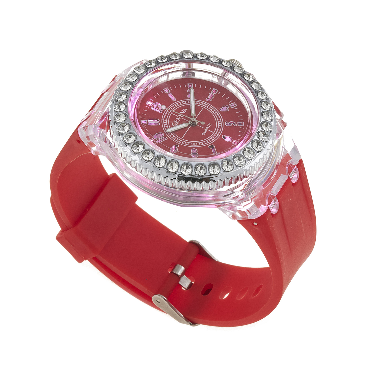 Sequoia Αναλογικό ρολόι  με LED φωτισμό και Strass  AG-112 κόκκινο