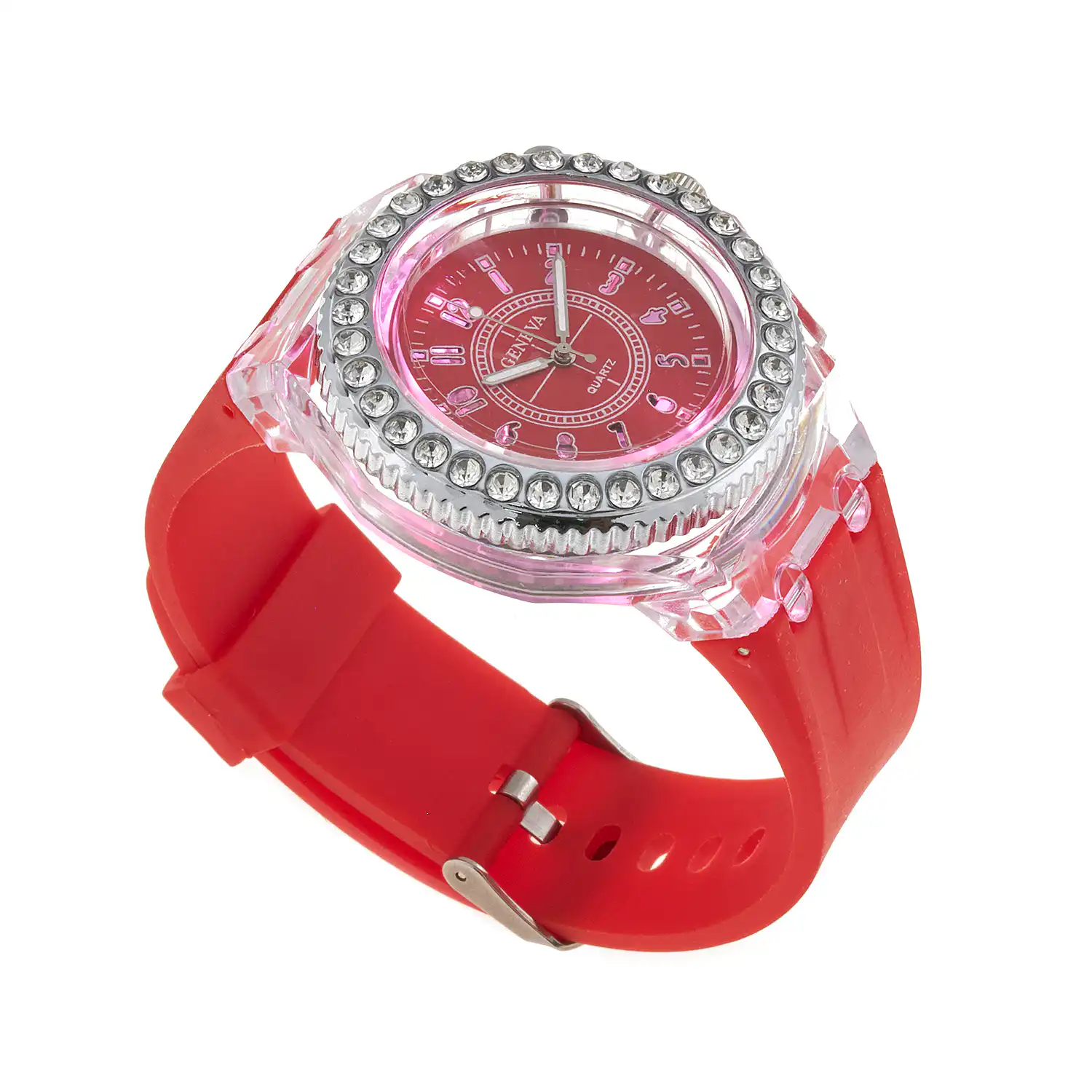 Sequoia Αναλογικό ρολόι  με LED φωτισμό και Strass  AG-112 κόκκινο