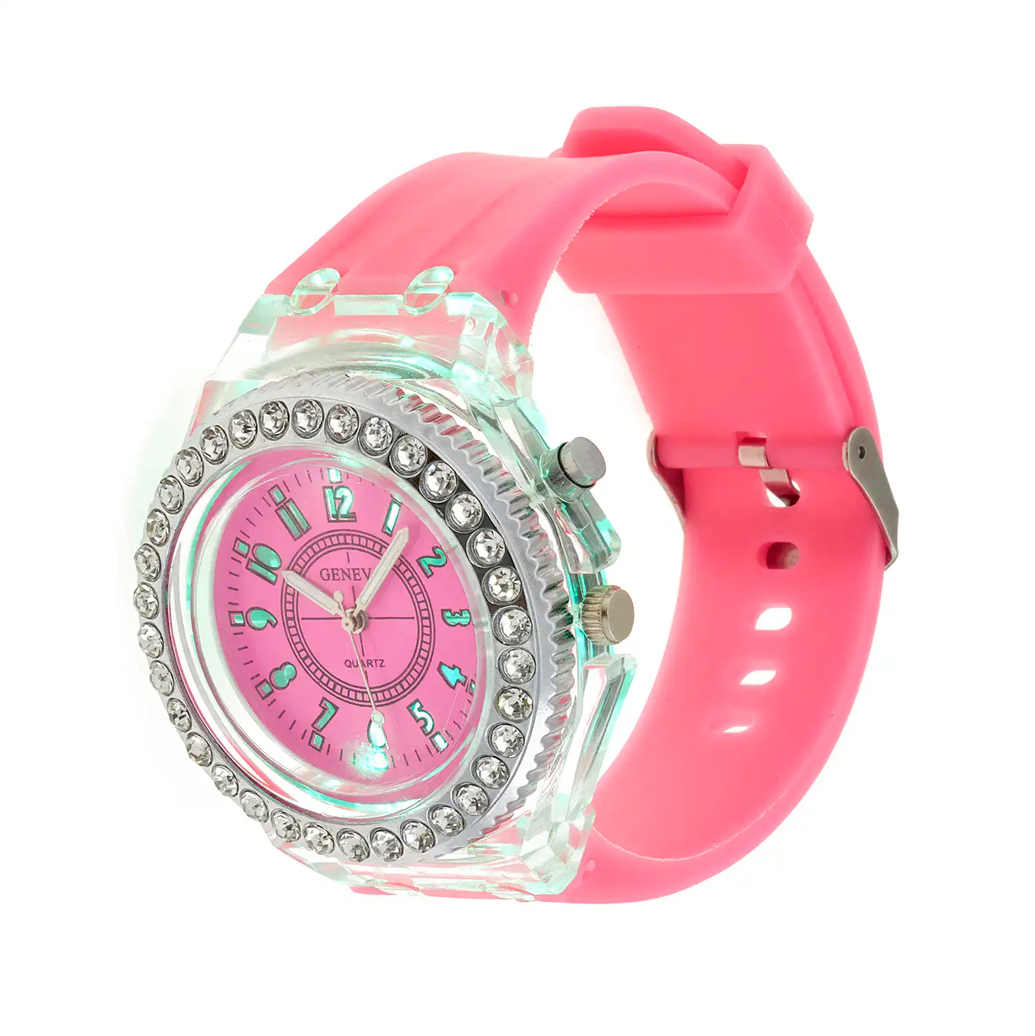 Sequoia Αναλογικό ρολόι  με LED φωτισμό και Strass  AG-114 ροζ