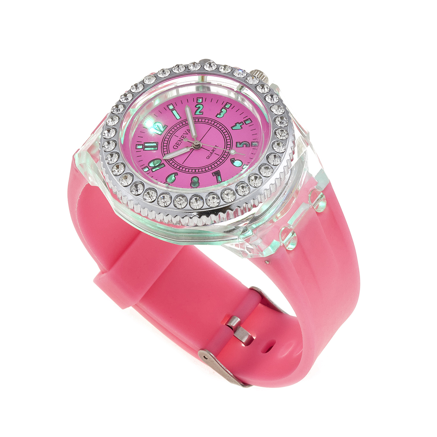 Sequoia Αναλογικό ρολόι  με LED φωτισμό και Strass  AG-114 ροζ