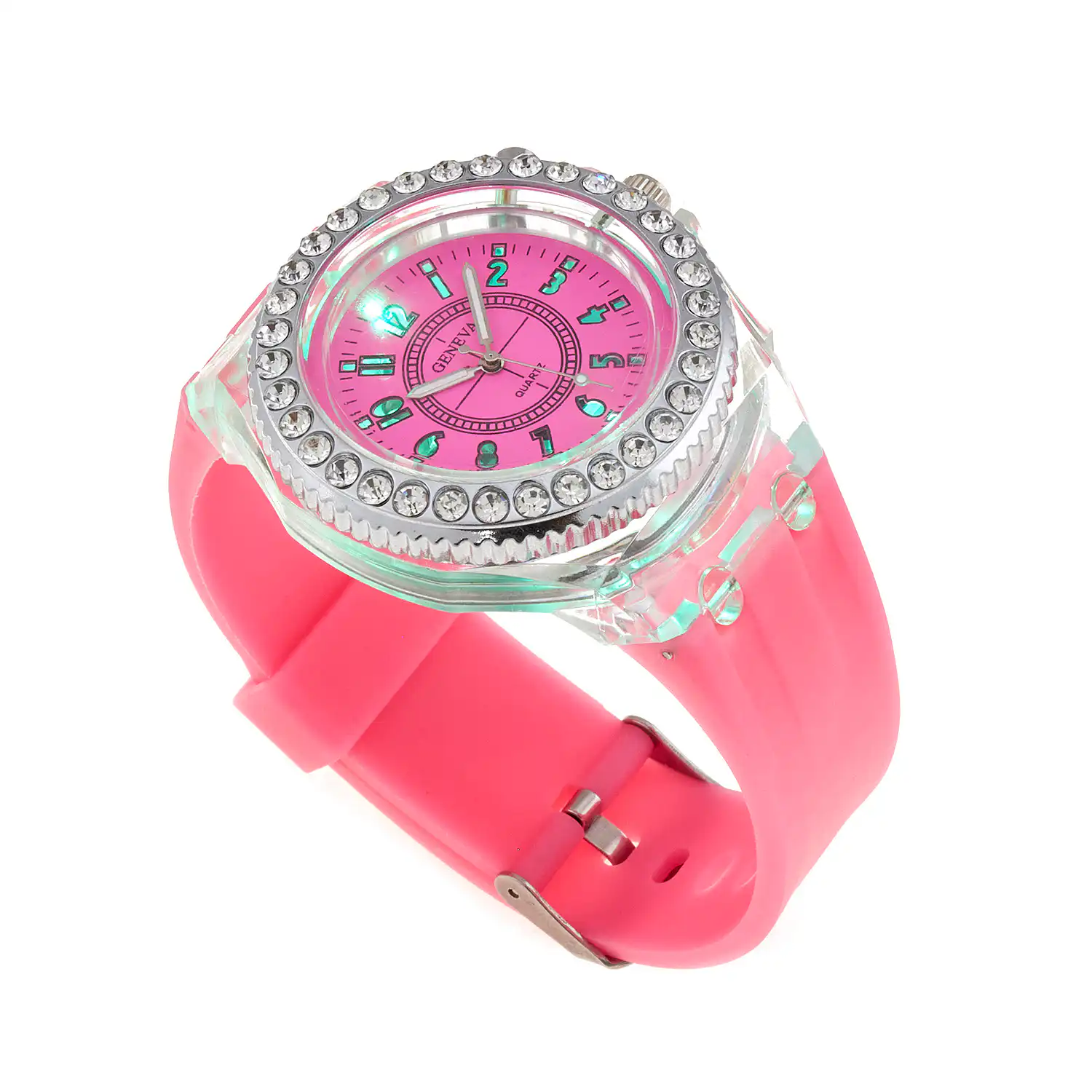 Sequoia Αναλογικό ρολόι  με LED φωτισμό και Strass  AG-114 ροζ