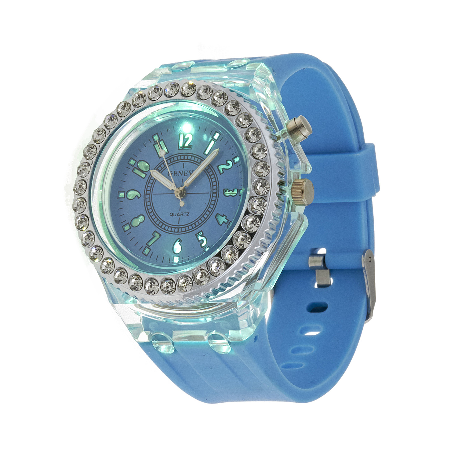 Sequoia Αναλογικό ρολόι  με LED φωτισμό και Strass AG-118 γαλάζιο