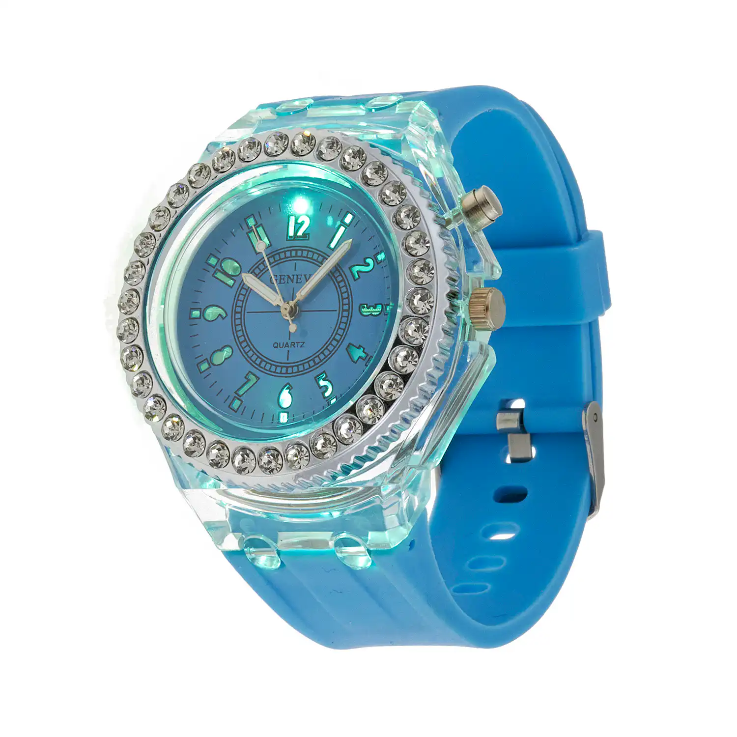 Sequoia Αναλογικό ρολόι  με LED φωτισμό και Strass AG-118 γαλάζιο