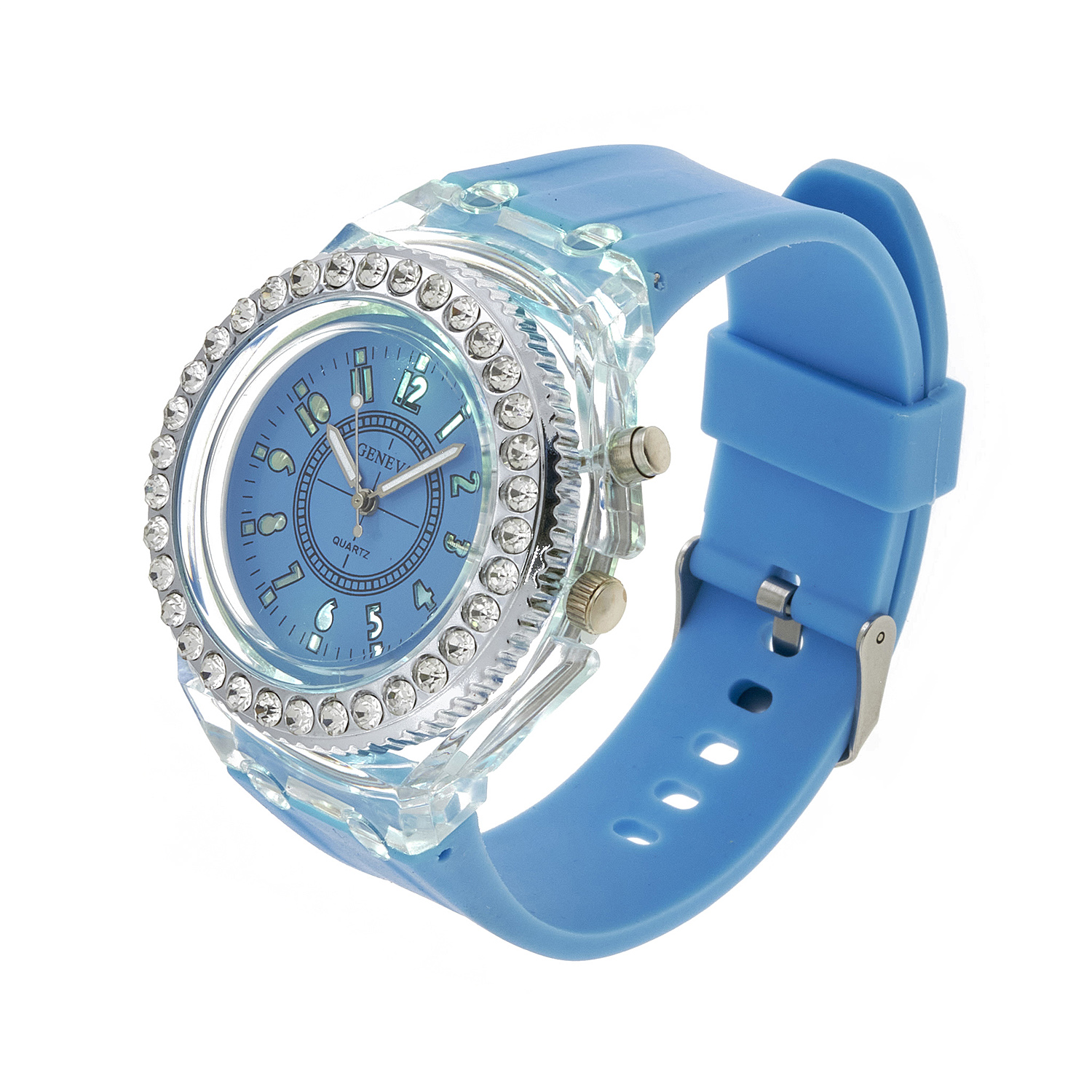 Sequoia Αναλογικό ρολόι  με LED φωτισμό και Strass AG-118 γαλάζιο