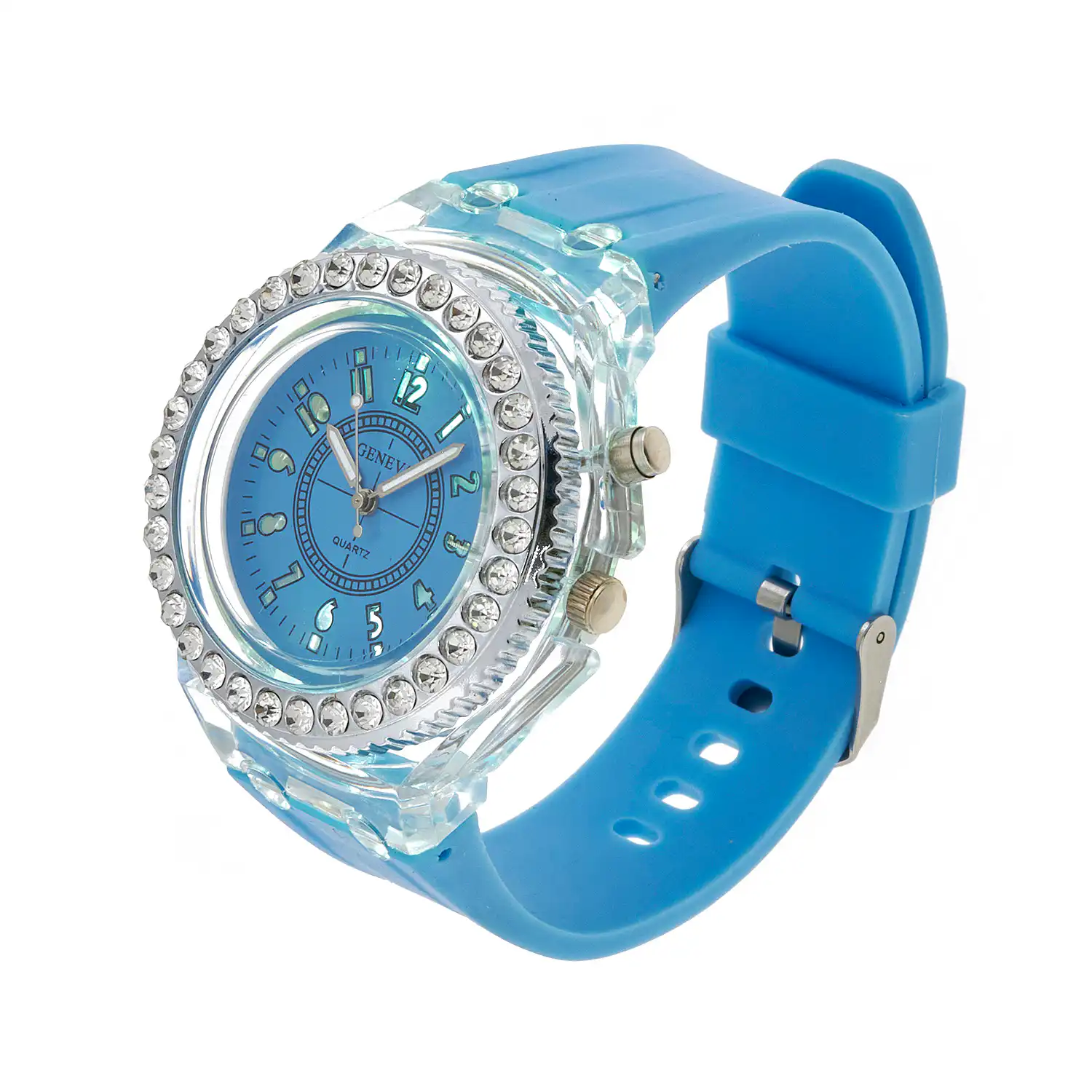 Sequoia Αναλογικό ρολόι  με LED φωτισμό και Strass AG-118 γαλάζιο