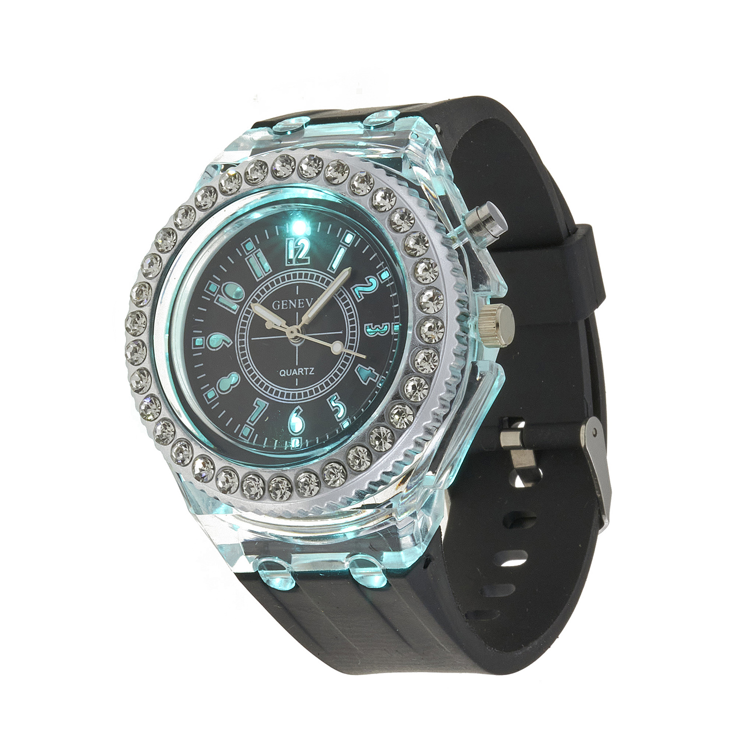 Sequoia Αναλογικό ρολόι  με LED φωτισμό και Strass  AG-113 μαύρο