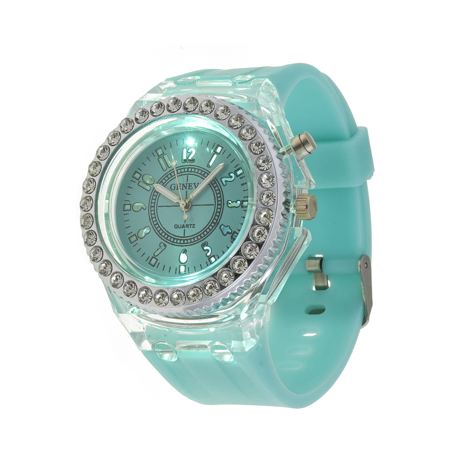 Sequoia Αναλογικό ρολόι  με LED φωτισμό και Strass AG-117 τιρκουάζ