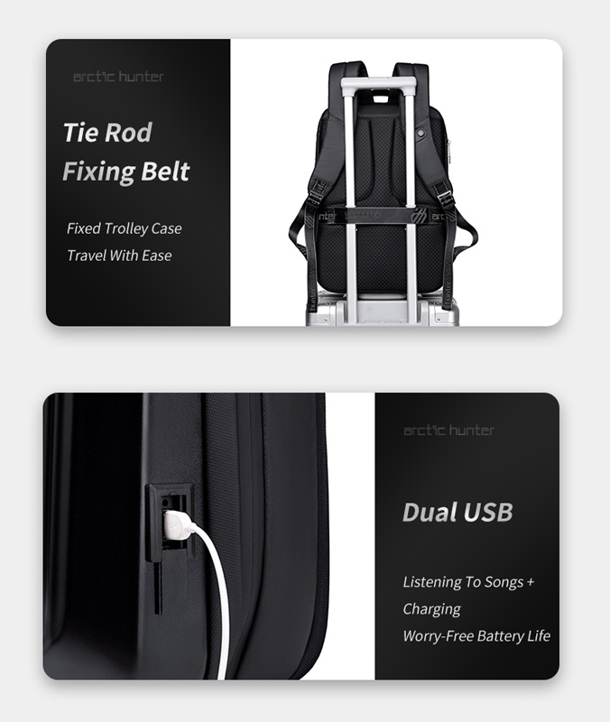 ARCTIC HUNTER τσάντα πλάτης B00487 θήκη laptop 15.6", λουκέτο TSA, μαύρη