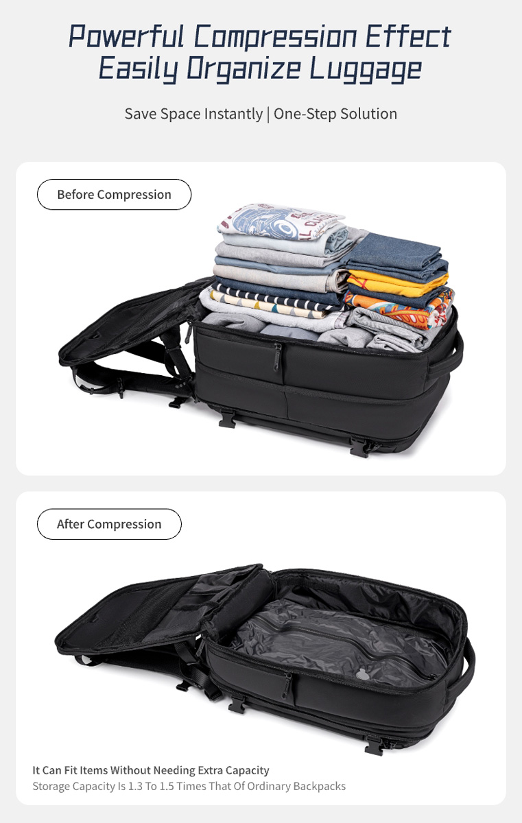 ARCTIC HUNTER τσάντα πλάτης B00866 με θήκη laptop 15.6", αεροστεγής θήκη, 35.5L/49.5L, μαύρη