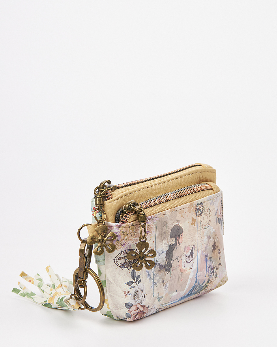 Sweet Candy Γυναικείο Mini Πορτοφόλι με Floral Σχέδιο & Φούντα – Floral Whisper