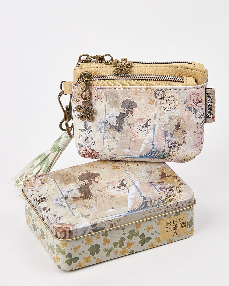 Sweet Candy Γυναικείο Mini Πορτοφόλι με Floral Σχέδιο & Φούντα – Floral Whisper