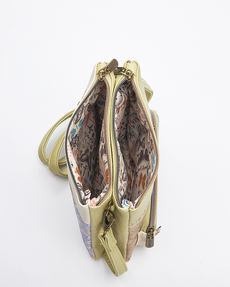 Sweet Candy Τσάντα Ώμου με Μοτίβο Λεβάντα & Ρετρό Ραφές – Lavender Walk