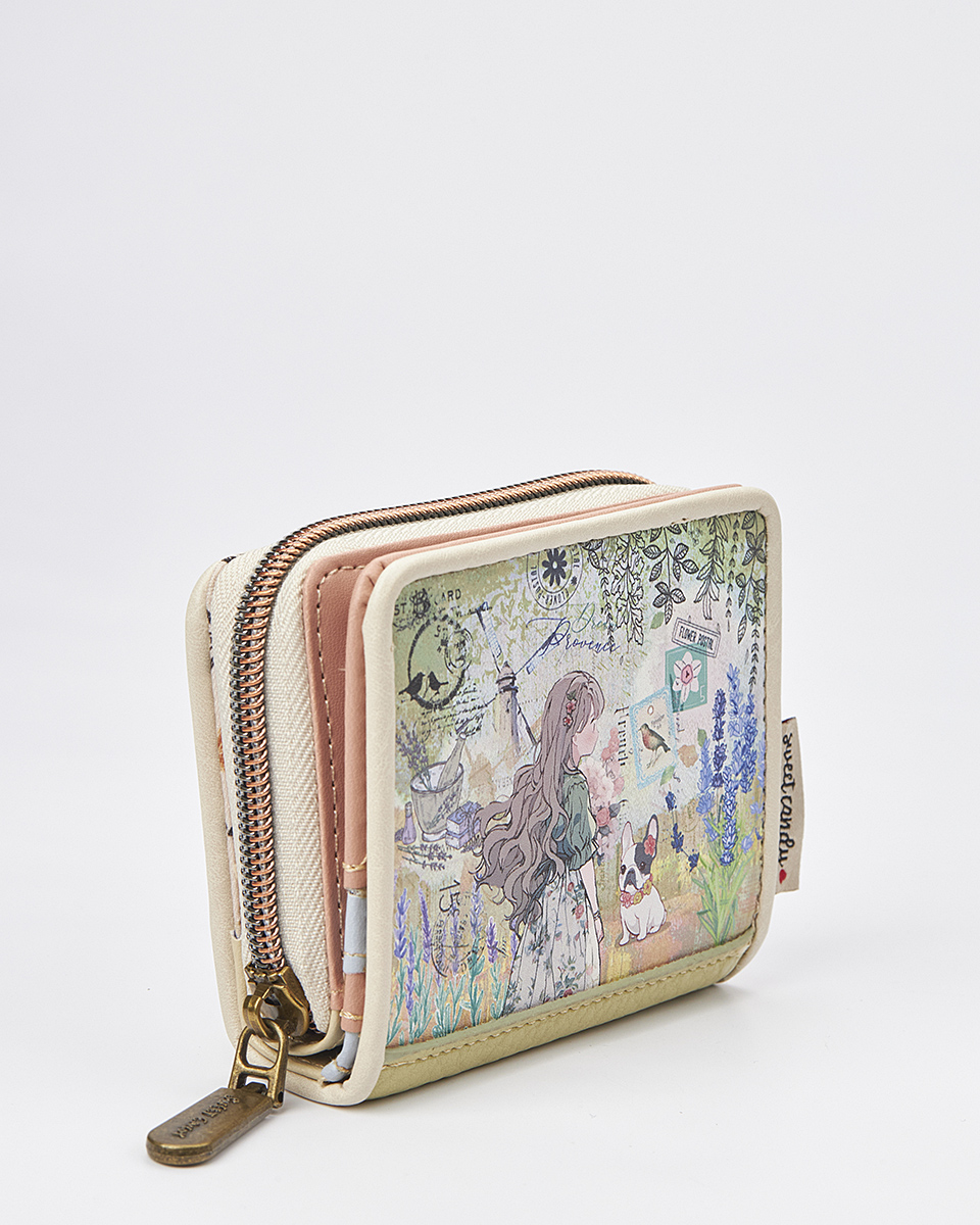 Sweet Candy Γυναικείο Mini Πορτοφόλι με Μοτίβο Λεβάντα και Retro Αισθητική – Lavender Walk