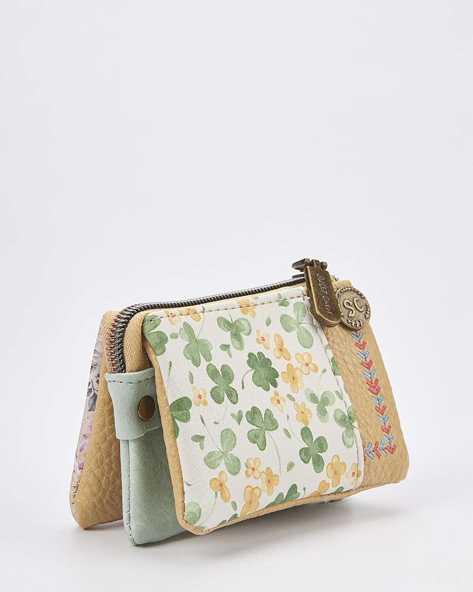 Sweet Candy Γυναικείο Mini Πορτοφόλι με Floral Σχέδιο & Τριπλό Φερμουάρ – Floral Whisper