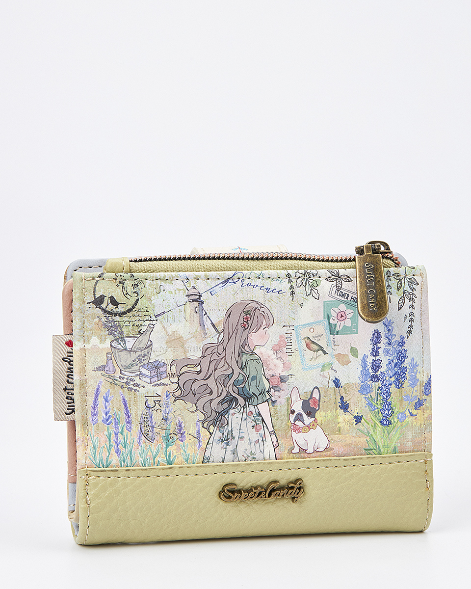 Sweet Candy Γυναικείο Πορτοφόλι με Μοτίβο Λεβάντα & Εξωτερικό Φερμουάρ – Lavender Walk