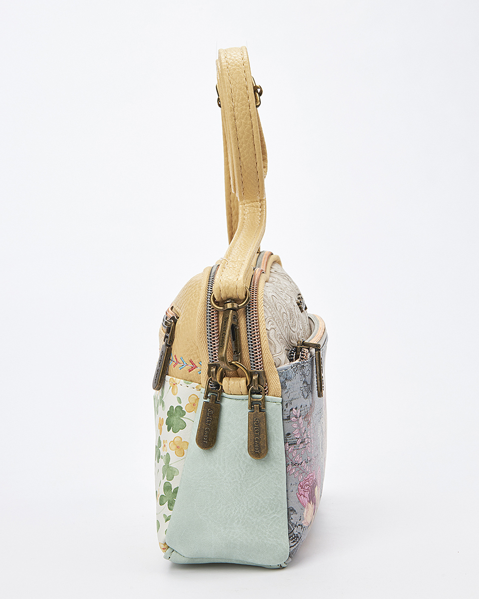 Sweet Candy Γυναικεία Τσάντα Ώμου με Διπλό Φερμουάρ και Λουλούδια – Floral Whisper