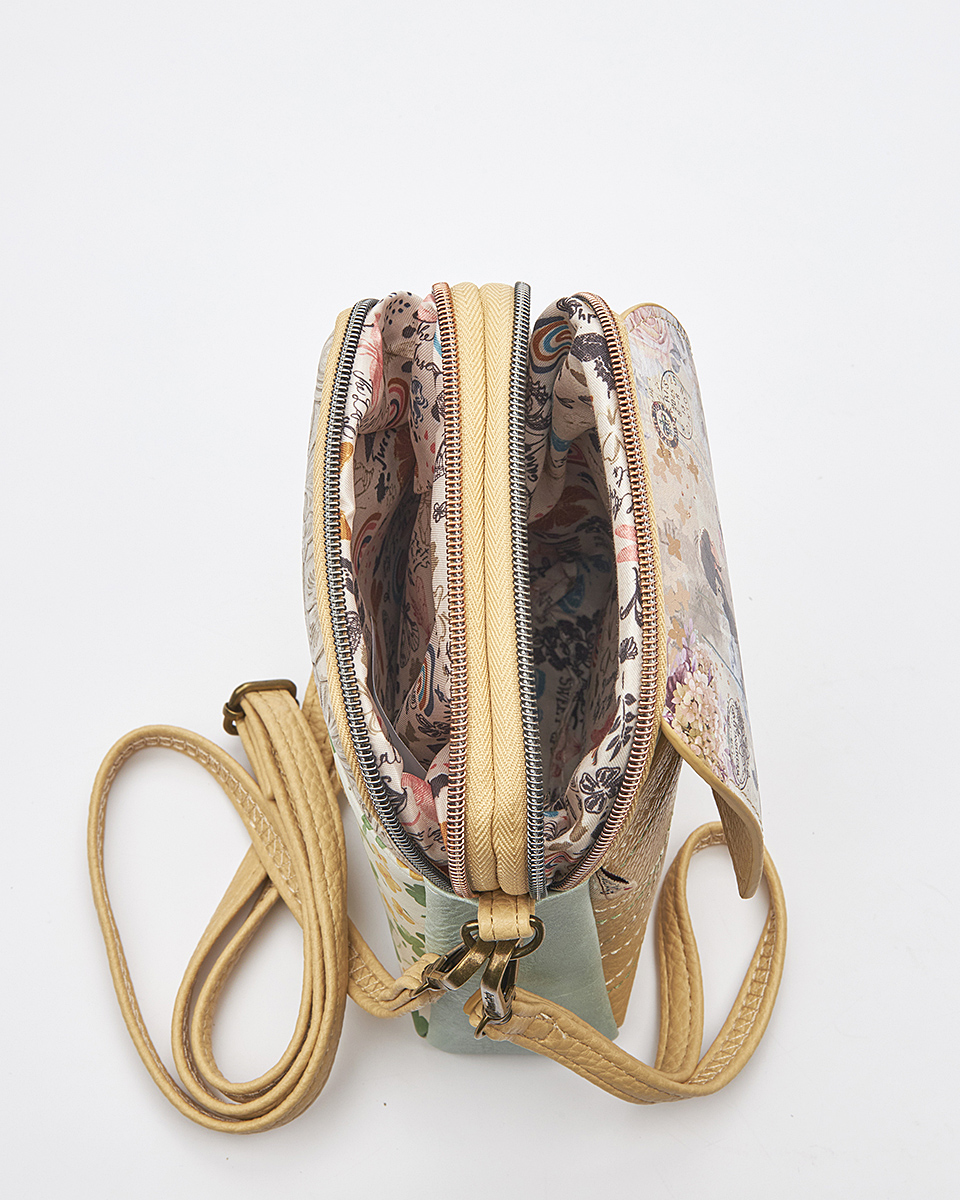 Sweet Candy Μικρή Τσάντα με Μοτίβο Λεβάντα & Διπλό Φερμουάρ – Lavender Walk